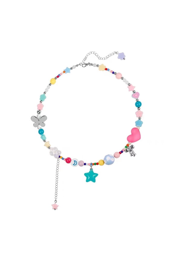Accessories Fashion Flower Star Pendant Necklace Punk Egirl Sweet Cool Beaded Clavicle Chain Aesthetic Jewelry