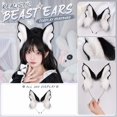 thumbnail image 1 of Accessories, Faux Wolf Ears, Plush Animal Ear Headbands, Furry Dress Up Props, 11X8 Inch Soft Black and White Fluffy Ear Headwear for Halloween and Themed Party Use, 1 of 5