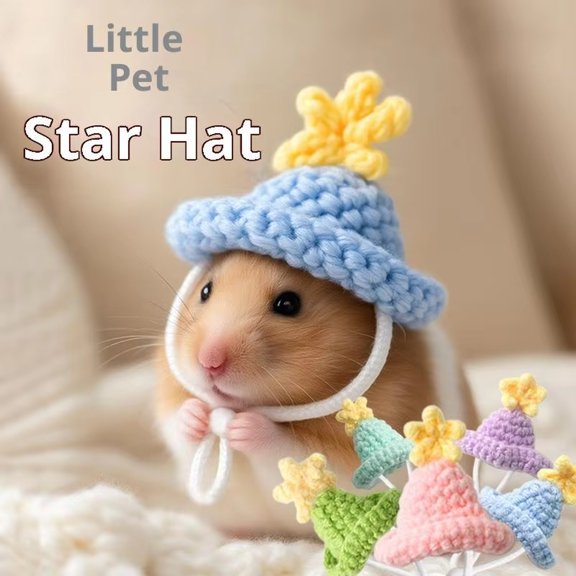 Accessories For, Small Pets, Hamster Accessories, Hat Accessories, Crochet, Blue Yarn, Soft Yarn, Elastic Strap, Adjustable, Buckle, Blue Fabric, Star, Diy Garment Making, Dress