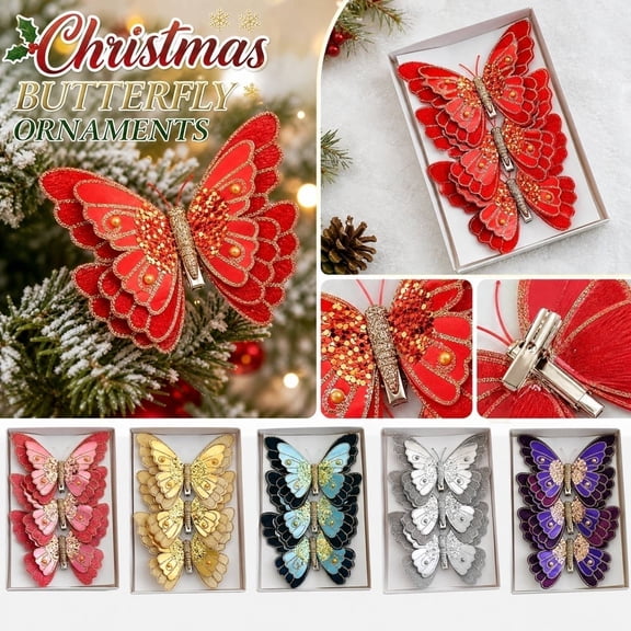 Accessories, Gold Sequin Clips, Embellished Butterfly Clips, Festive Clips, 3 Pack 4.5X4 Inch Christmas Butterfly Clips for Girls’ Daily and Event Styling
