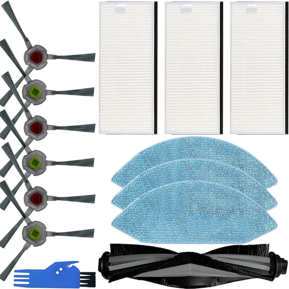 Accessories Kit Compatible with Ecovacs Deebot Ozmo U2 DGN22 U2 Pro Robot Vacuum, 1 Main Brush, 6 Side Brushes, 3 HEPA Filters, 3 Mop Pads, Cleaning Brush, 13 Pack