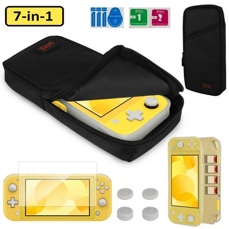 Accessories Kit Fit for Nintendo Switch Lite, EEEkit Switch Lite Accessories Bundle with Carrying Case, Protective Cover Case, Tempered Glass Screen Protector, Thumb Grips, Game Card Slot - Black