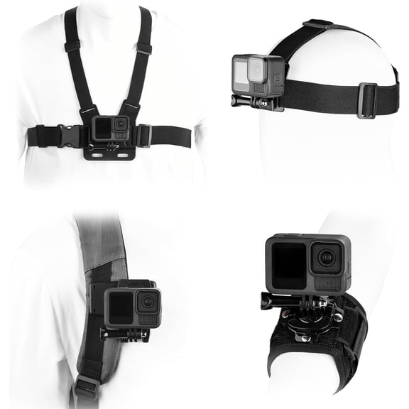 Accessories Kit for GoPro, Head Chest Mount Strap Harness Backpack Clip Holder Wrist Strap, 360Rotating Adapter + Quick Release DJI Action 5 Pro 4 3, Go Hero Camera Accessory Bundle