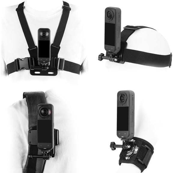 Accessories Kit for Insta 360 X5 X4 Air, Chest Mount Head Strap Harness Backpack Clip Holder Wrist Strap, 360Rotating Adapter + Quick Release Insta360 One X3 X Camera Accessory Bundle
