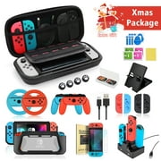 Accessories Kit for Nintendo Switch Games Bundle Wheel Grip Caps Carrying Case Screen Protector Controller Charger (23 In 1)