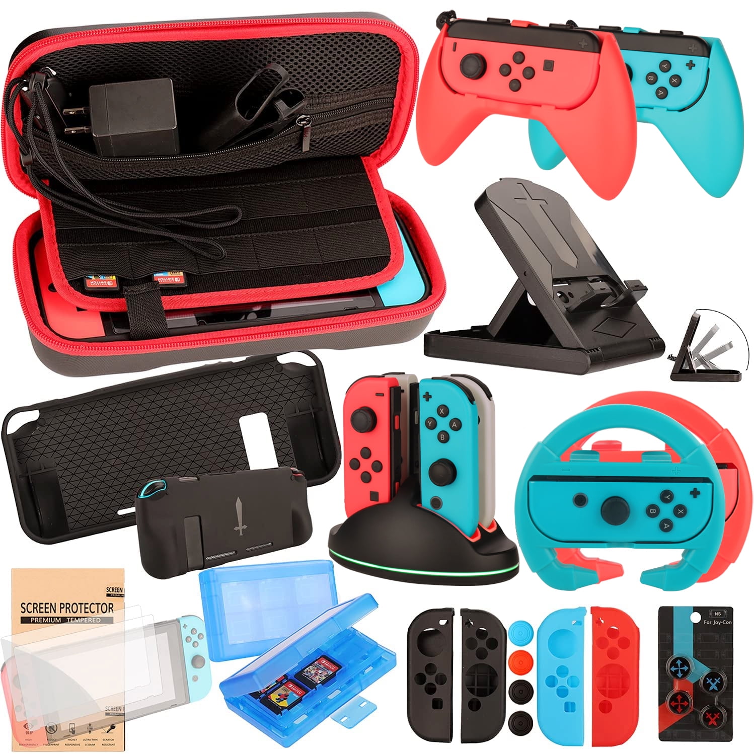  Accessories Bundle for Nintendo Switch OLED Model(2021): Super  Kit with Carrying Case, Screen Protector, Steering Wheels, Joycon Grips,  Charging Dock, Playstand, Protective case and More (23 in 1) : Video Games