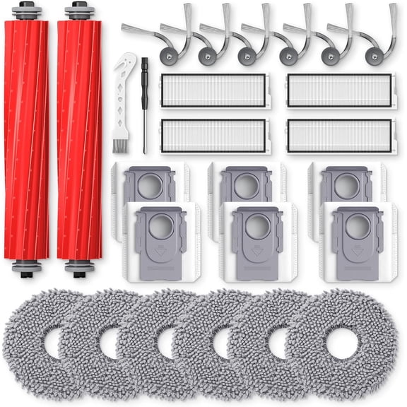 Accessories Kit for Roborock Qrevo S Pro, QV 35A, QV 35S Robot Vacuum,2*Main Brush, 6*Side Brush, 4*Filters, 6*Mop Pads, 6*Dust Bag, 2*Tools