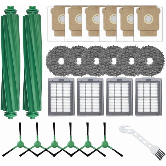 Accessories Kit for iRobot Roomba Plus 405 Combo/505 Combo Robot Vacuum Cleaner, Replacement Parts include 2 Main Brushes, 6 Side Brushes, 6 Dust Bags, 6 Mop Pads, 4 Filters and 1 Cleaning Tool