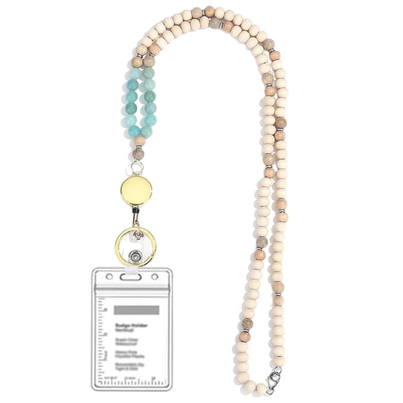 Accessories Lanyards Wood Beads Keychain Necklace For Key And Badge Holder Retractable Lanyard For Teacher Women