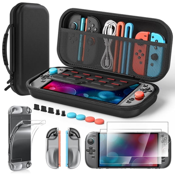 Accessories for NS Switch 2 2025, Portable Hard Shell Carrying Case with 2 HD Screen Protectors (7.9 Inch), TPU Protective Skin, Dust Plugs Kit, 4 Thumb Grips  Switch 2 Accessories Bundle