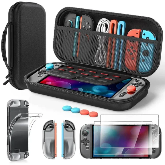 Accessories for Nintendo Switch 2 2025, Portable Hard Shell Carrying Case with 2 HD Screen Protectors, TPU Protective Skin, Dust Plugs Kit, 4 Thumb Grips Switch 2 Accessories Bundle