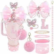 Accessories Set for Stanley Cup,Letter Stickers Bling Straw Topper for 40/30/20 oz Tumbler Bow Charms, Butterfly Cap, Pearl Strap, Silicone Boot, Accessories for Stanley Quencher H2.0