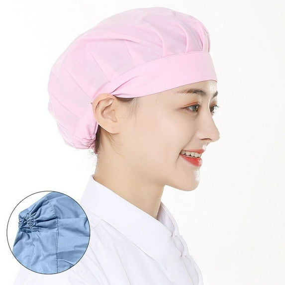 Accessories Women Man Bundled Hair Work Wear Food Service Cotton Cook Hat Wrap Hair Hat Chef Cap Dust proof Work Cap PINK