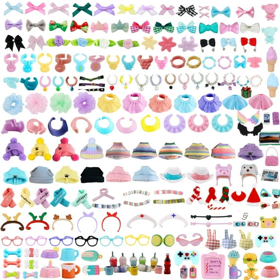 Accessories compatible with LPS, Random 25 PC Miniature Bow Dress Skirt Hat Scarf Glasses Wings Food and Drink Clothes Phone Tablet Outfit compatible with LPS Fans Collie Cat Dogs Deer Rabbit Ferret