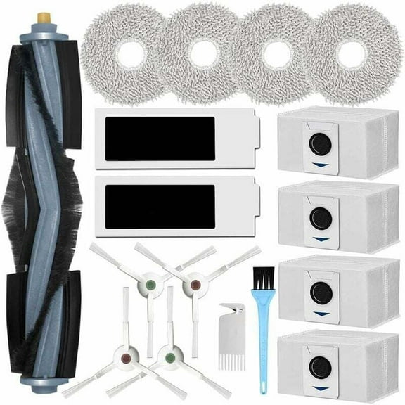 Accessories for Ecovacs Deebot T20 Omni / T20 e Omni vacuum cleaner, 1 main brush, 4 side brushes, 4 mops, 2 filters, 4 bags, 2 cleaning brushes.