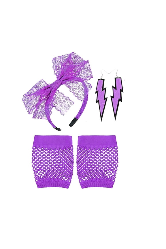 Accessories for Women, Lace Headband, Neon Earrings & Fishnet Gloves for 80s Party