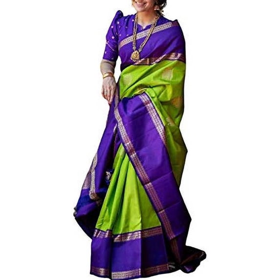 Accessorize Kingdom Banarasi Jacquard Soft Lichi Silk Saree with Blouse Piece (Green)