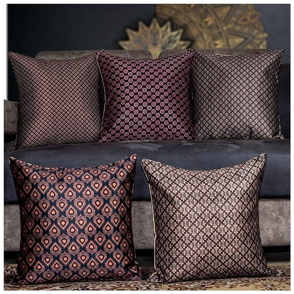 Accessorize Kingdom Decorative Printed Satin Cushion/Throw/Pillow Covers, Multicolor, Set of 5 Pieces (16X16 Inches, Greek)