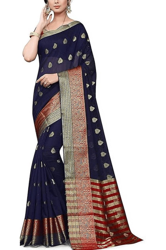 Women Banarasi Style Weaving Checks Cotton Silk Saree