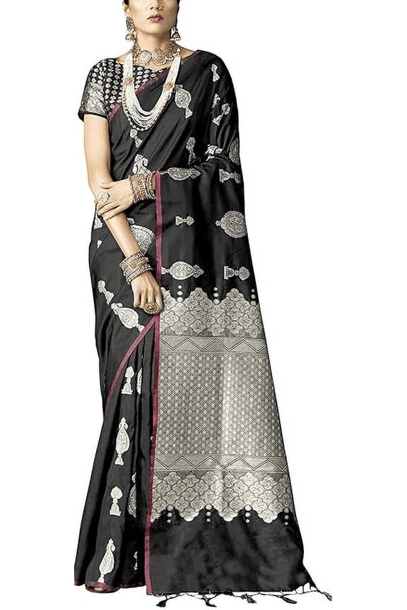 Women's Banarasi Silk Saree With Unstitched Blouse Piece