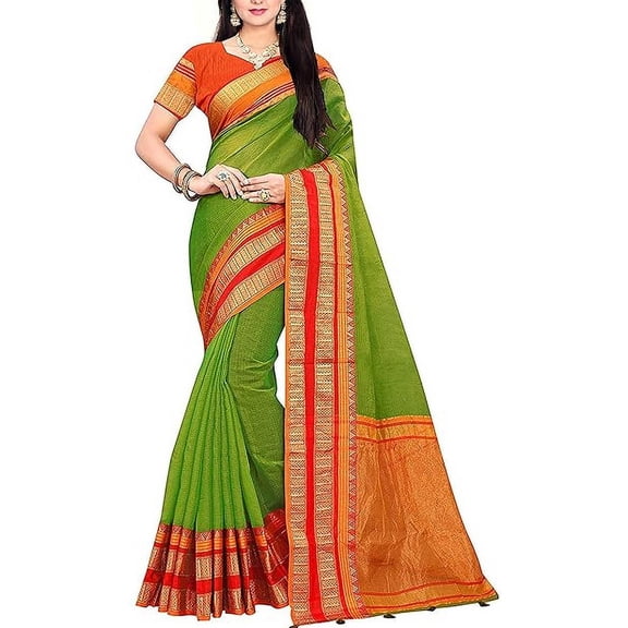 Accessorize Kingdom Women's & Girl's Kota Doria Cotton Saree With Blouse Piece
