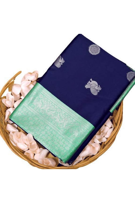 Women's Kanchipuram Cotton Silk Saree With Unstiched Blouse Piece