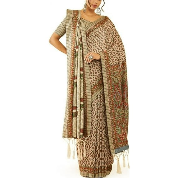 Accessorize Kingdom Womens Grey Pashmina Paisley Print Saree with Matching Shawl