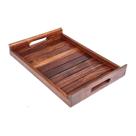 Accessorize Kingdom Wood Serving Trays Set with Handles, Rustic Nesting Trays Stackable Platters for Serving Cakes, Pastries, Snacks, Breakfast, Coffee Table, Party