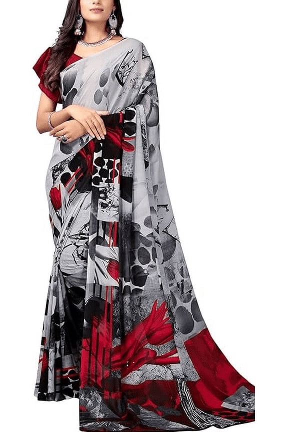 women's Net Brasso Saree With Blouse Piece
