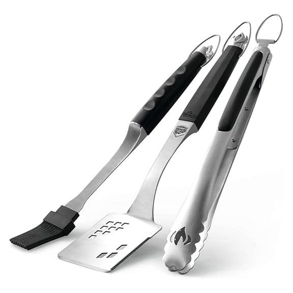 Accessory 70036 - Executive 3 Piece Toolset - Premium BBQ Grill Toolset, Cast Stainless Steel, Ergonomic Handles, Heat Safe Rubber Grip, Includes Tongs, Multifunctional Spatula, Basting Brush