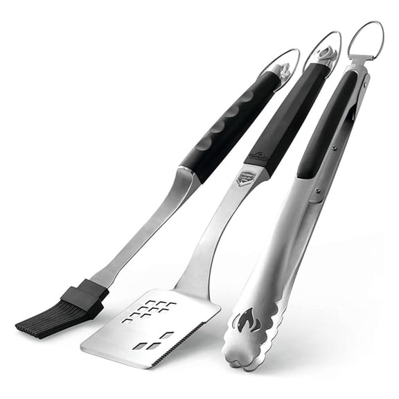 Accessory 70036 - Executive 3 Piece Toolset - Premium BBQ Grill Toolset, Cast Stainless Steel, Ergonomic Handles, Heat Safe Rubber Grip, Includes Tongs, Multifunctional Spatula, Basting Brush