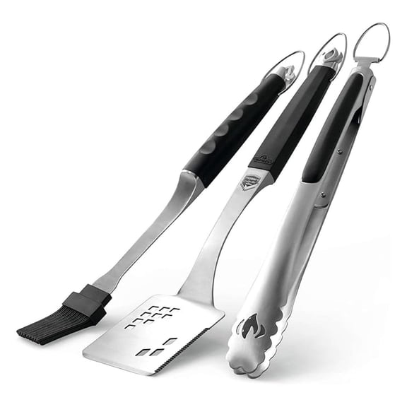 Accessory 70036 - Executive 3 Piece Toolset - Premium BBQ Grill Toolset, Cast Stainless Steel, Ergonomic Handles, Heat Safe Rubber Grip, Includes Tongs, Multifunctional Spatula, Basting Brush