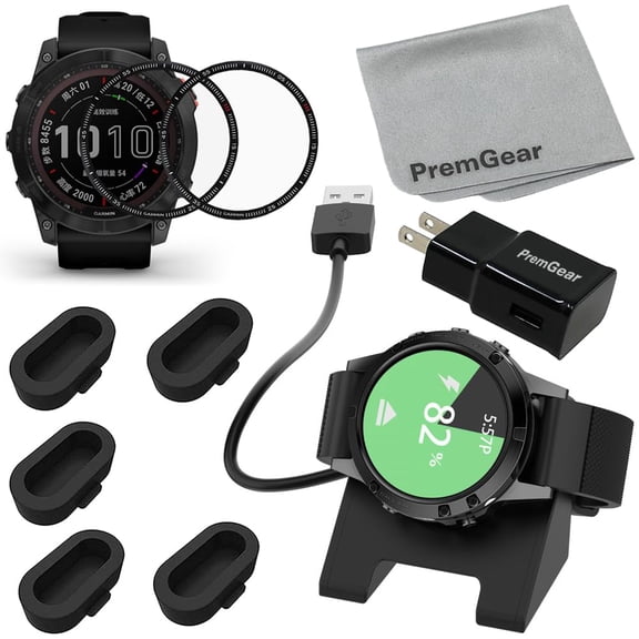 Accessory Bundle for Garmin Fenix 7 Smartwatch, Includes: Charger Dock Charging Stand with 3.3foot Cable, 2 Anti-Scratch Screen Protectors, 5 Dust Covers, USB Wall Adapter & Cleaning Cloth