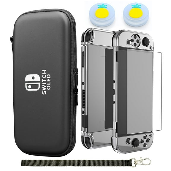 Accessory Bundle for Nintendo Switch OLED: Carrying Case, Crystal Clear Protective Case, Tempered Glass Screen Protector