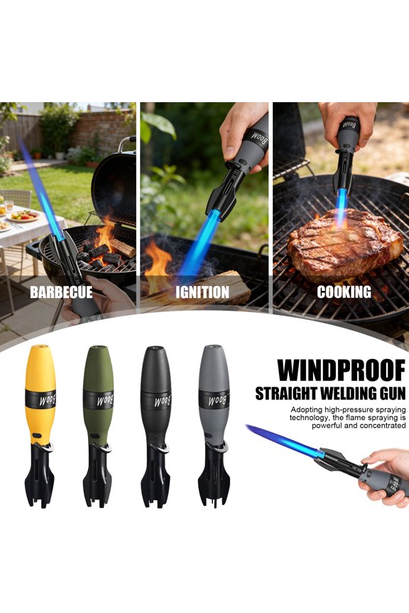 Accessory Butane Refillable, Accessory, Cigar Lighter, Keychain Lighter, 7X1.5 in Black Handheld Portable Direct Jet Blue Flame Fixed Fire Lock Design, Lightweight for Hiking,