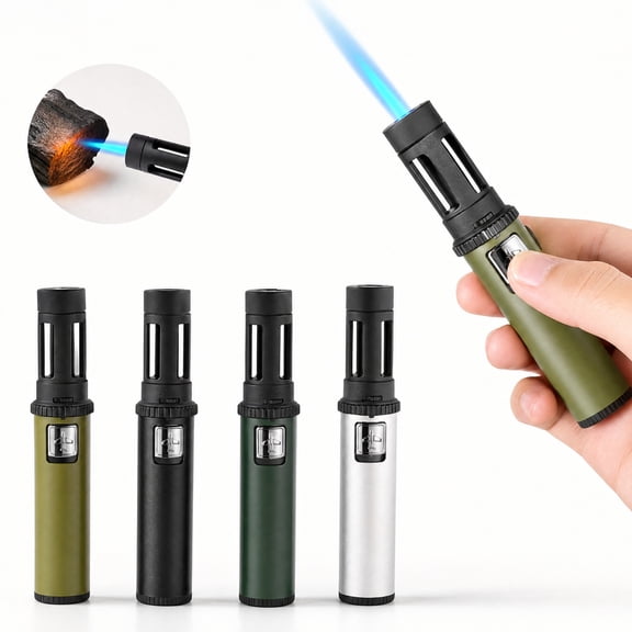 Accessory Butane Refillable, Camping Lighter, Survival Lighter, Gun Lighter, 7 X 1.5 in Silver Large-Power Blue Flame Windproof Lighter, Empty of Butane Fuel Upon Delivery to Meet