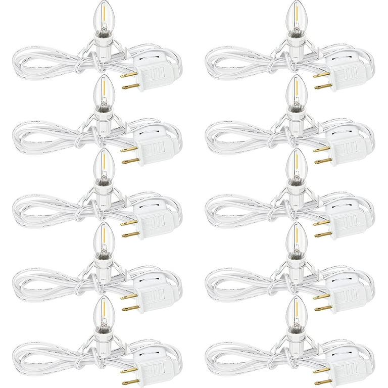 Accessory Cord with Light Bulb UL-Listed White Cord with On/Off Switch  Plugs - Perfect for Holiday Decorations and Craft Projects (4 Pack * One  Led