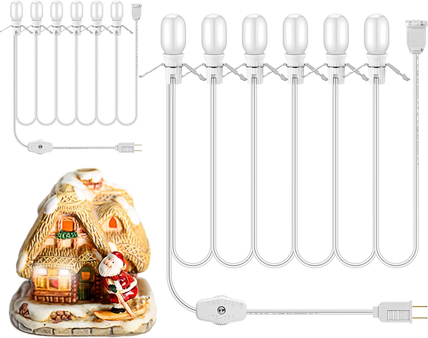 Accessory Cord with 6 LED Light Bulb 9.8Ft Christmas Village Light Cord Switch for Christmas