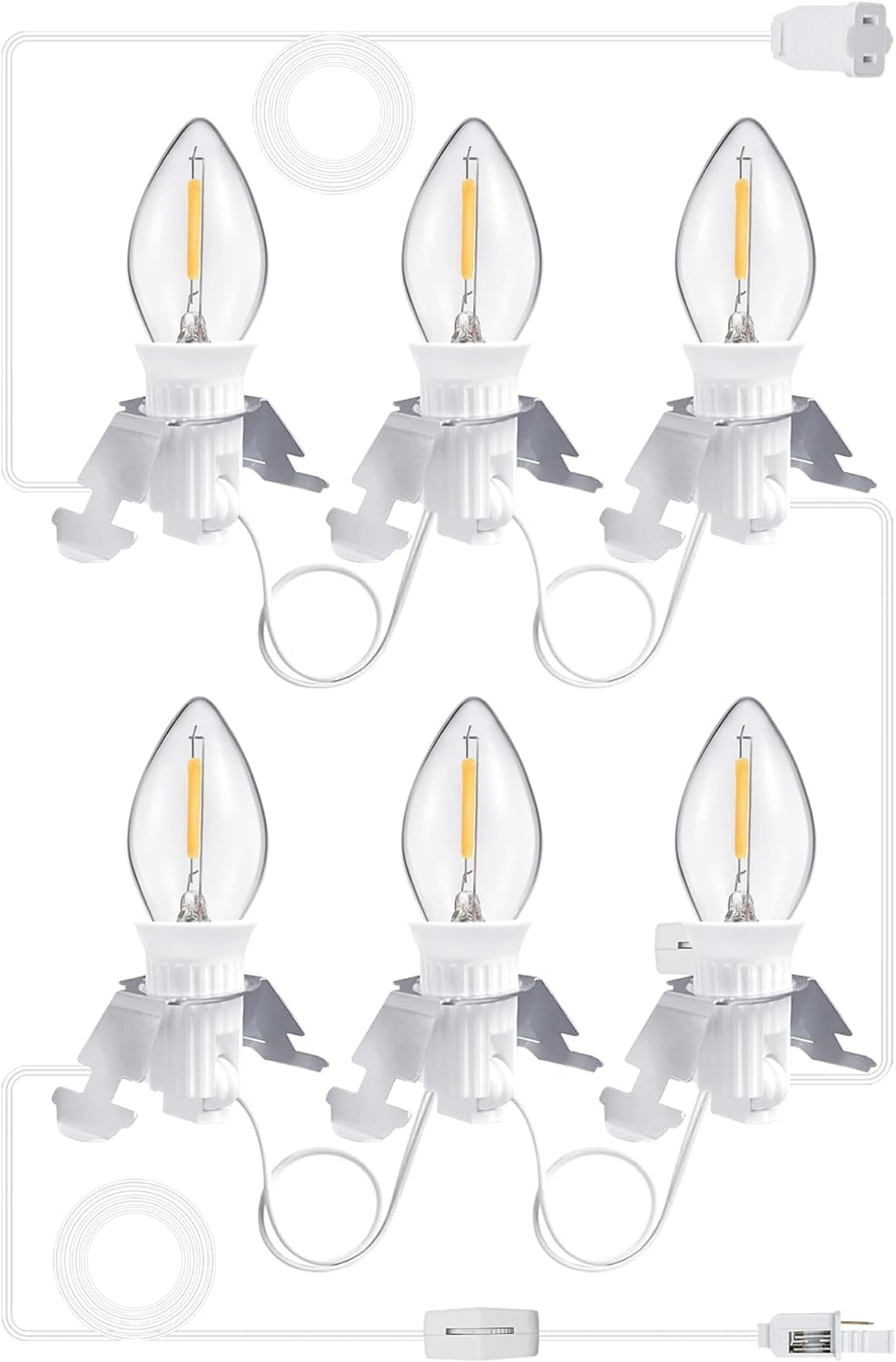 Accessory Cord with 6 LED Light Bulb C7 Cord Clip Lights for