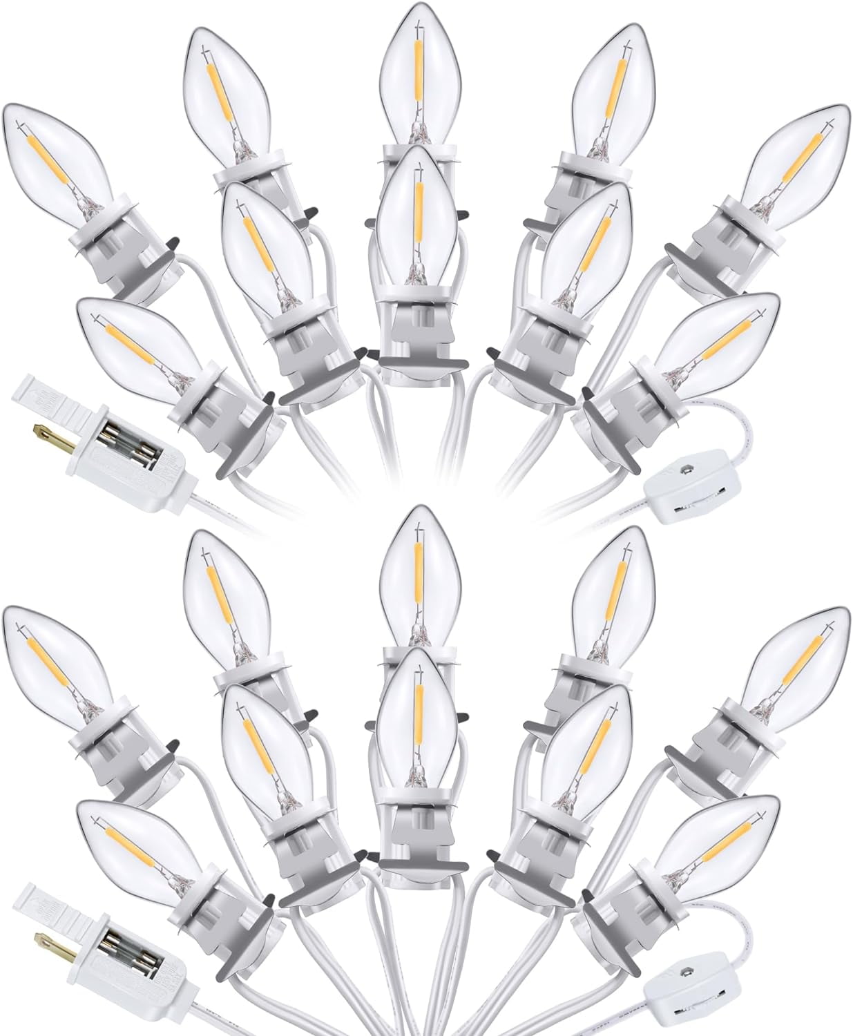 Accessory Cord with LED Light Bulb 2 Pack C7 Cord Clip for Christmas Village Lights