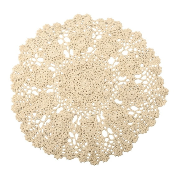 Accessory Decoration Stylish Table Mat Beige Crochet Display Doilies Flower Handmade 40Cm Hollow Home Living Room