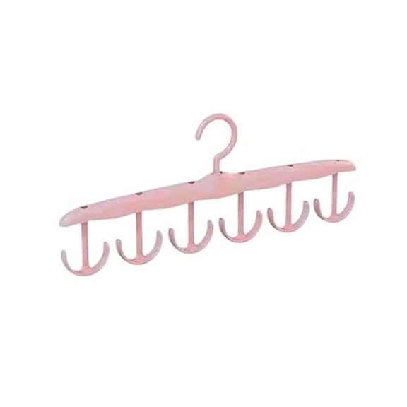 Accessory Hanger, Multi Hook Closet Organizer, 360° Swivel Plastic Hanger with 6 Hooks, Multifunctional Clothing Accessory Hanger for Hats, Scarves, Belts, Tank Tops, Purses and Handbags,Pink