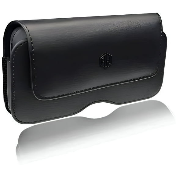 Premium iPhone Cell Phone Belt Holster Pouch, Compatible w/ [iPhone 6 6S 7 8 X ] Strong Magnet iPhone 11 Holster Leather Belt Case Fit with Otterbox Defender Case/Battery Case On Up to 6.2" (Medium)