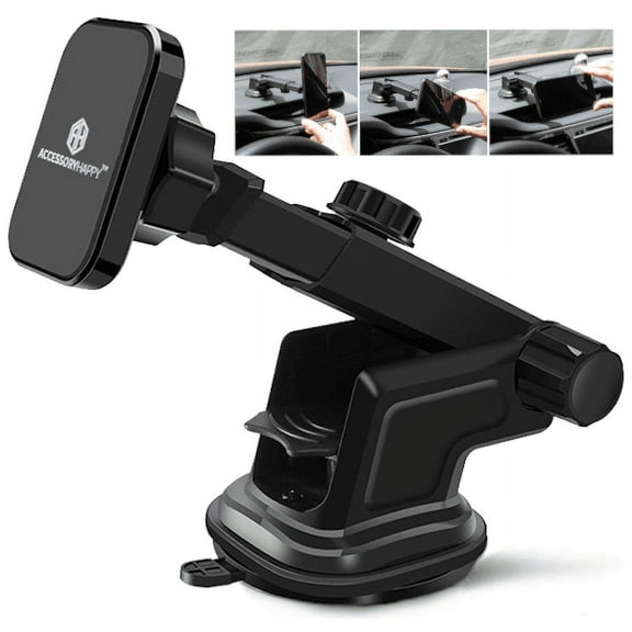 AccessoryHappy Strong Magnetic Office Desk Dashboard Windshield Phone Mount Sturdy Adjustable Multi-Angle Car Mount Holder Stand with Adjustable Telescopic Arm for All Cell Phones