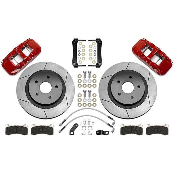 Accesspeed WILWOOD RAM TRUCK REAR 140-16026-R BIG BRAKE KIT WITH BRAKE LINES - WILWOOD AERO4 15 REAR SLOTTED ROTORS WITH RED CALIPERS, Extra Large