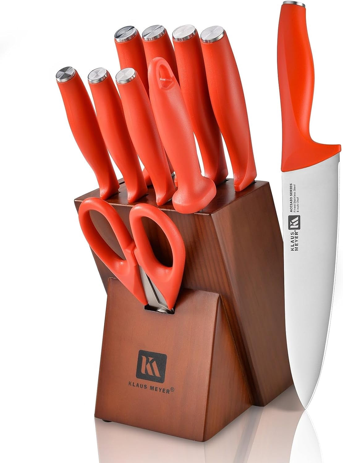 Acciaio High Carbon Stainless Steel 11 Piece Kitchen Knife Block Set (Red)