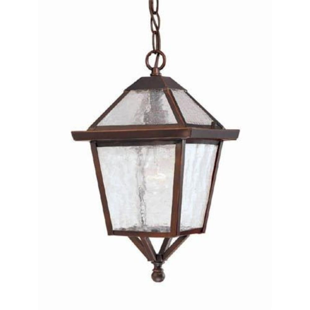 Charleston Matte Black and Bronze Outdoor Hanging Lantern with Clear Seeded Glass