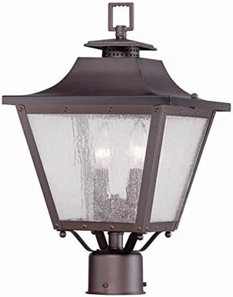 Lafayette Bronze 2-Light Outdoor Post Lantern with Seeded Glass