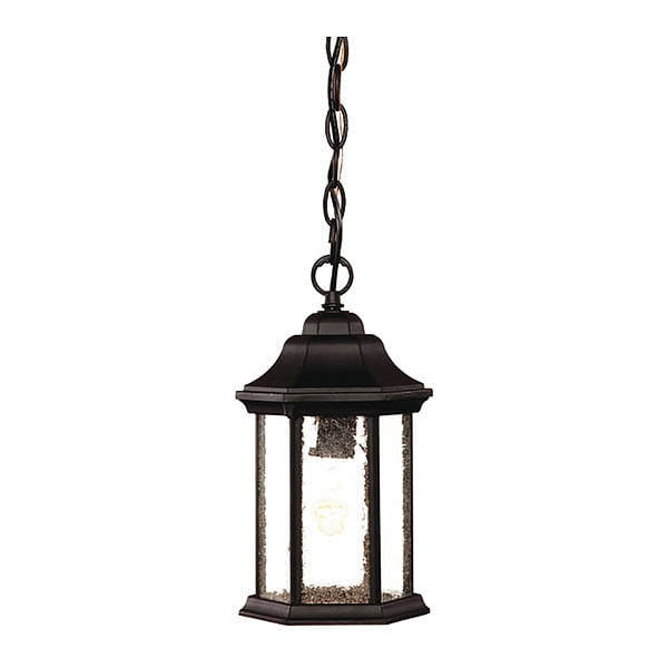 Madison Matte Black Outdoor Hanging Lantern with Clear Seeded Glass