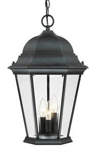 Matte Black 3-Light Outdoor Hanging Lantern with Clear Glass